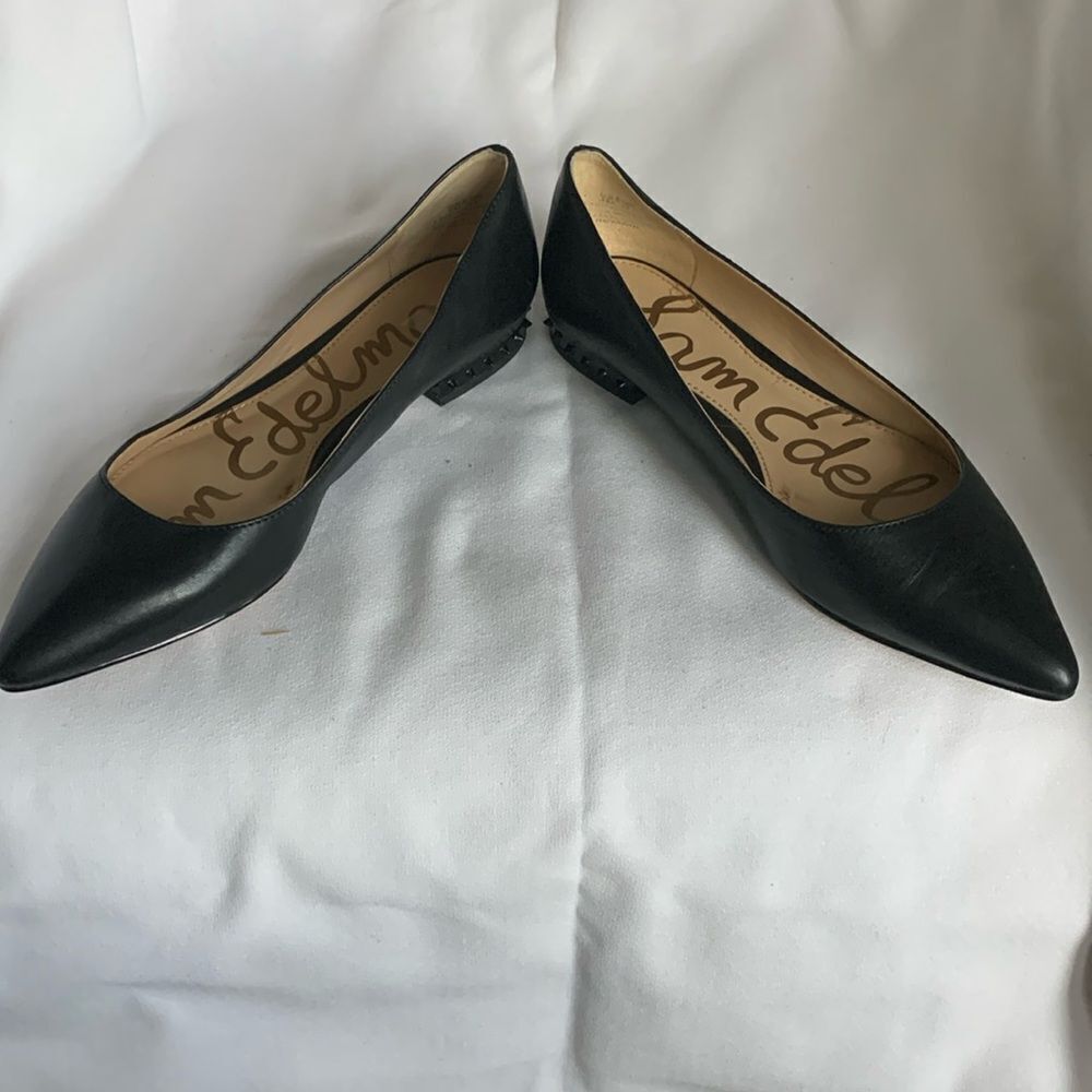 Sam Edelman Size 4 Black Pointy toe Flats with black spikes around heel